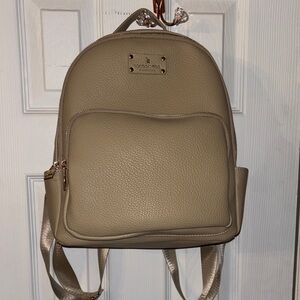 London Fog Taupe Pebbled Backpack with Gold Hardware